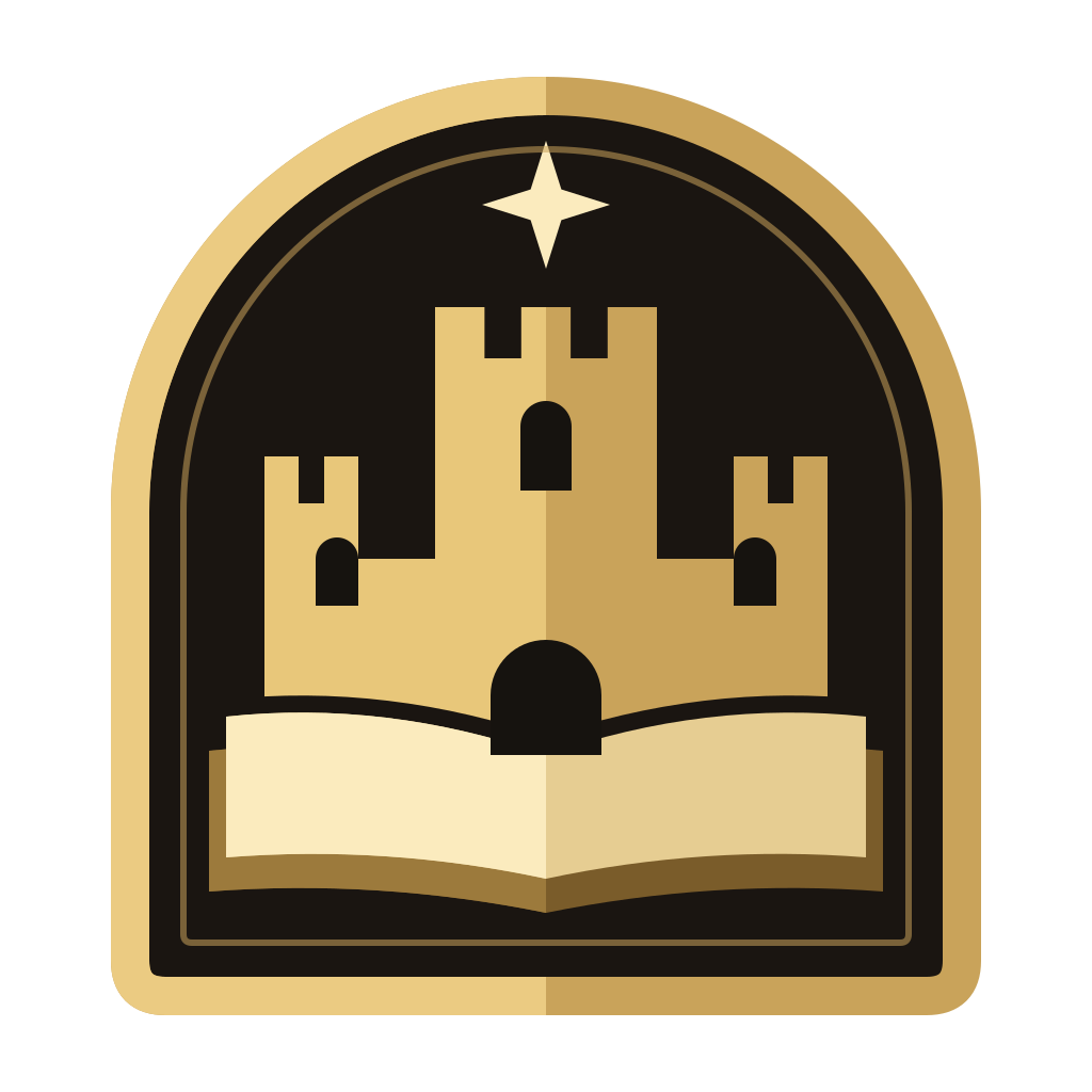 Fablekeep icon: a keep on an open book
