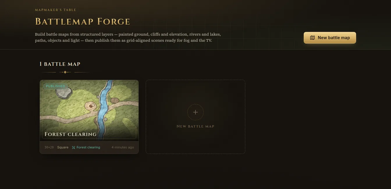 The Battlemap Forge with a published forest clearing map