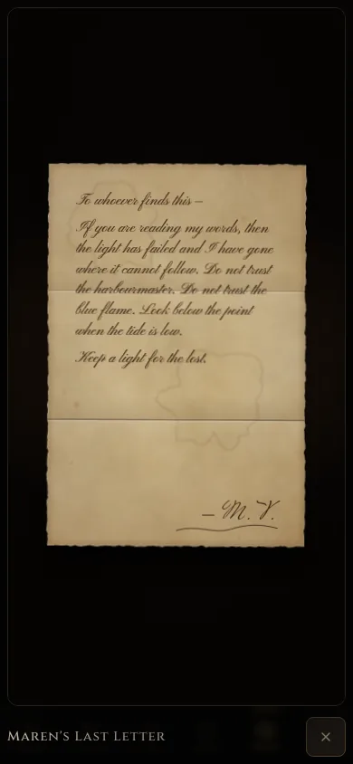 A letter open on a player’s phone