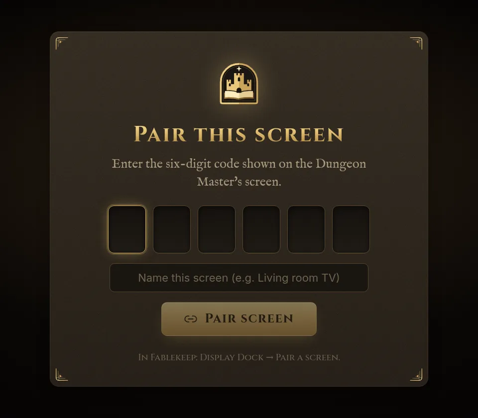 The pairing page on the TV, asking for the six-digit code