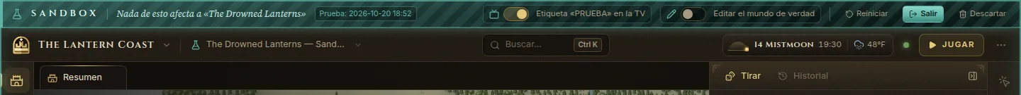 La barra del sandbox arriba de la ventana